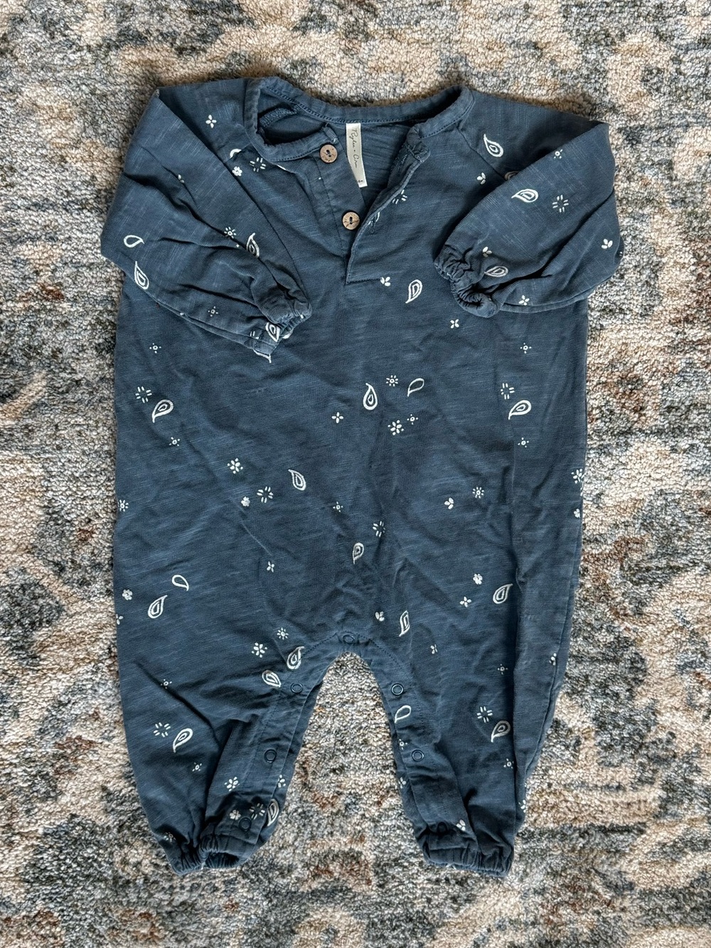 Rylee + Cru Blue Paisley Print Henley Jumpsuit